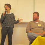 High school senior Tiarra talks about the play she is directing as her senior project, while proud dad Sean looks on.